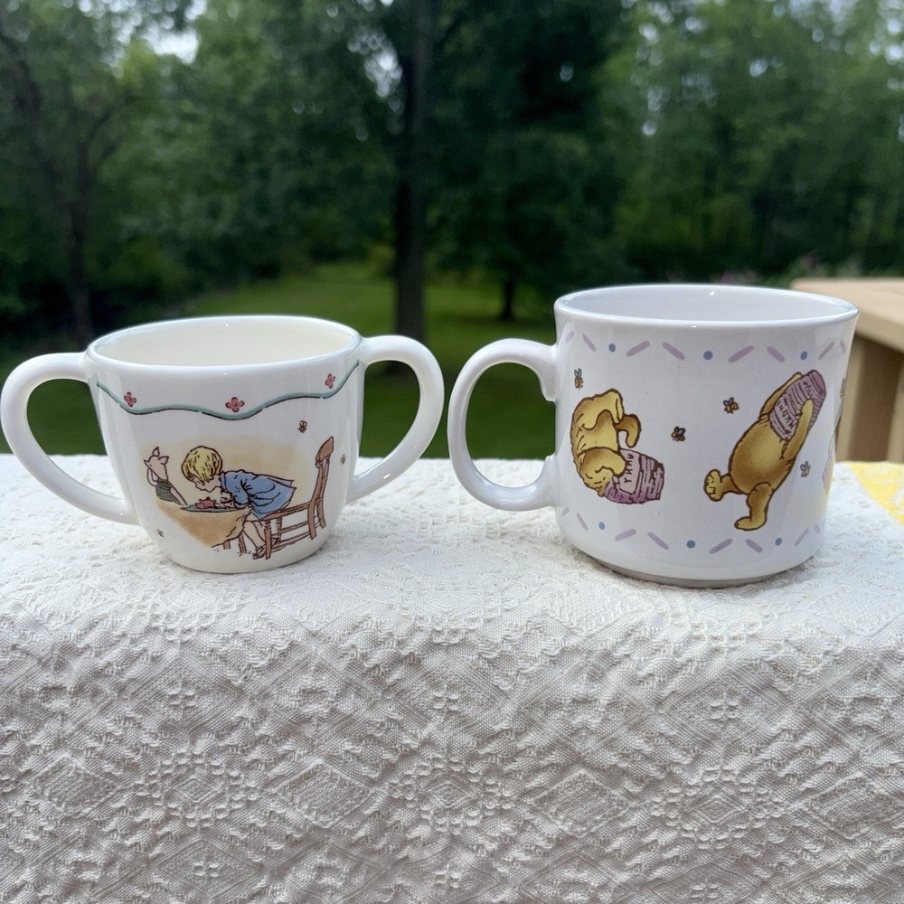 Vtg Classic Winnie the Pooh Disney Charpente Childs Mugs Peek-a-boo & Honey Pot